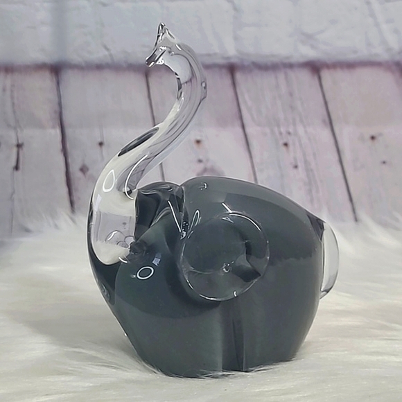 Other - Y2K Unsigned Blown Glass Gray African Asian Elephant Paper Weight Trinket Decor